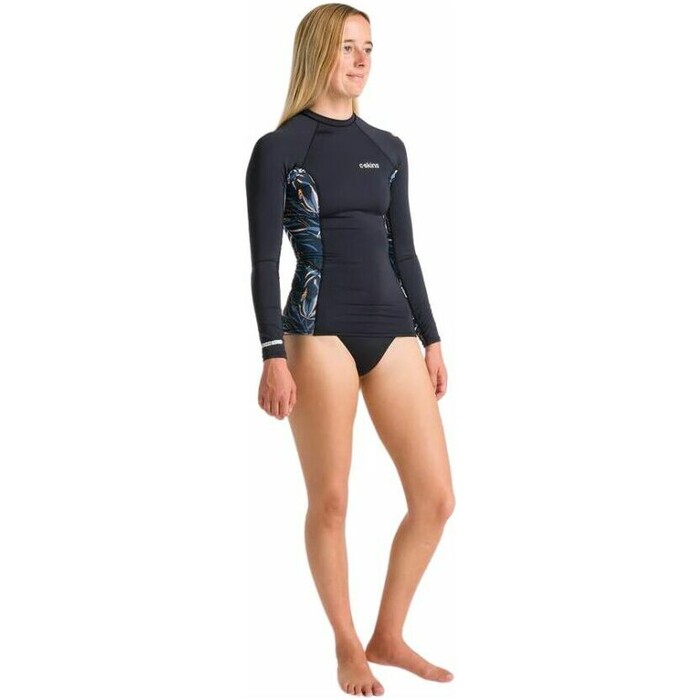 2024 C-Skins Women NuWave UV Premium Long Sleeve Rash Vest C-NLYSOLS - Black Raven / Tropical